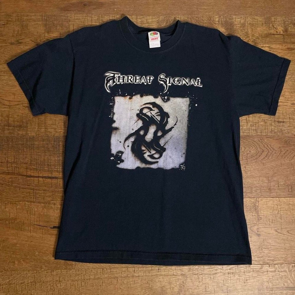 Threat Signal Band Tee Mens L Black Y2K Vigilance Metalcore Goth Tribal Shirt